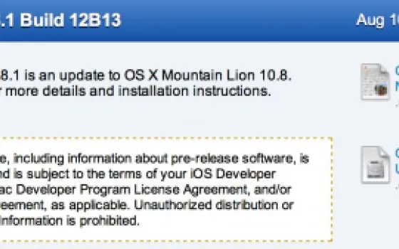Apple invia la prima build di OS X 10.8.1 agli sviluppatori