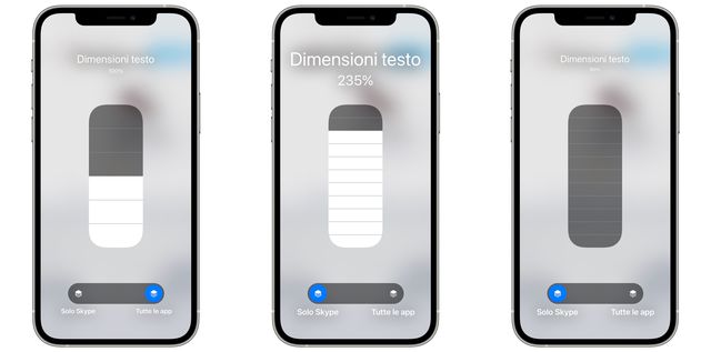 Dimensioni Testo app iOS 15