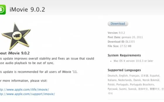 Apple rilascia iMovie 9.0.2
