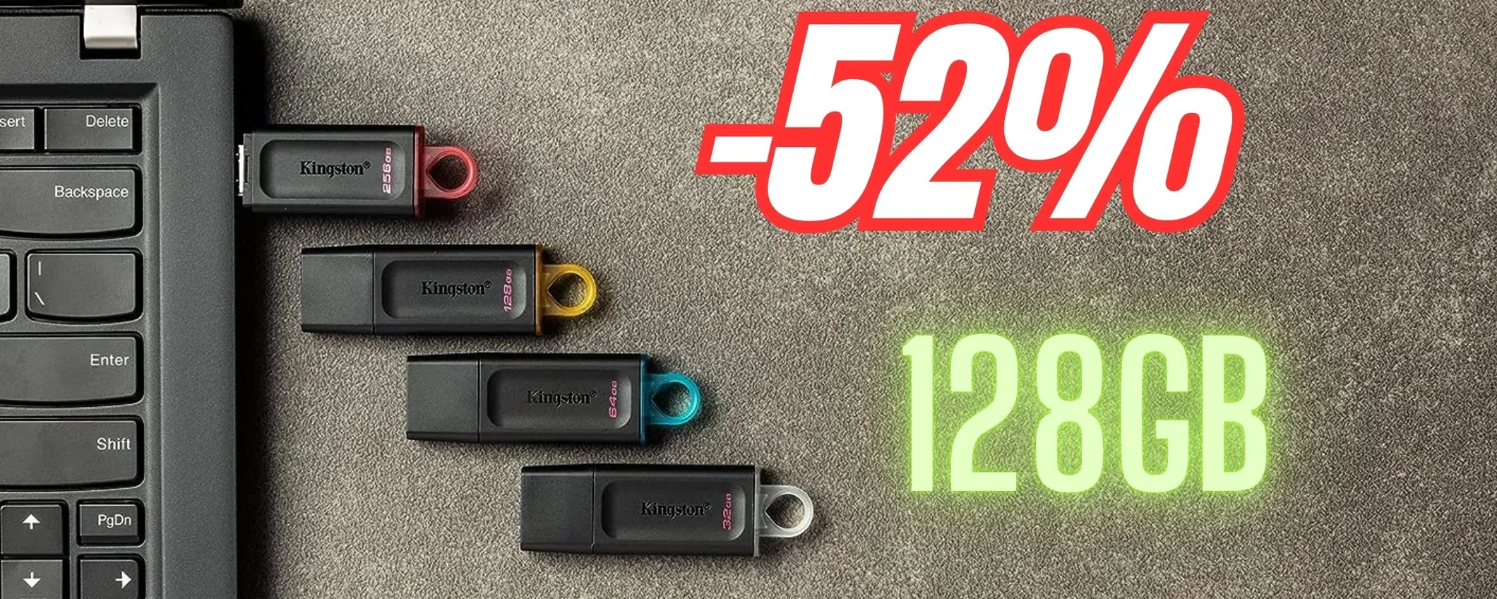 Pennetta Kingston da 128GB USB 3.2 con cappuccio protettivo a 9€