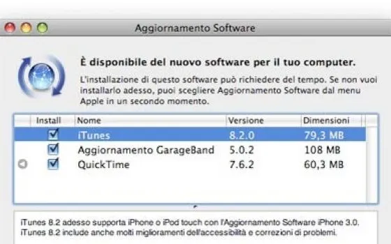 Aggiornato iTunes, QuickTime e GarageBand
