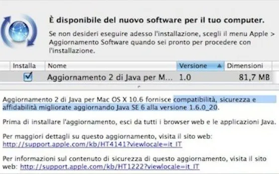 Java Update per Leopard e Snow Leopard