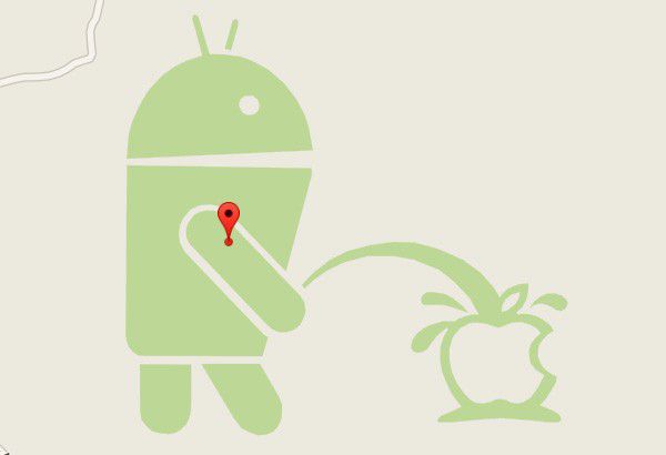 Il logo di Android e quello di Apple, nell'easter egg più irriverente di Google Maps