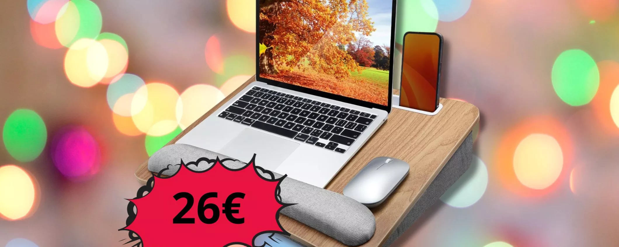 Scrivania portatile per Laptop con cuscino per polsi, antiscivolo e tasca a soli 26 euro: lavora dove vuoi con comodità!