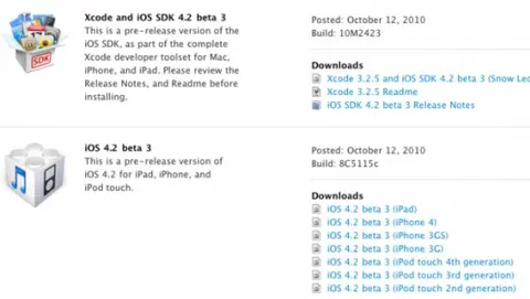 Apple rilascia agli sviluppatori iOS 4.2 beta 3