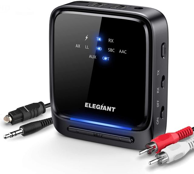 ELEGIANT Trasmettitore Ricevitore Bluetooth 5.0, Adattatore Wireless Bassa Latenza per Cuffie Altoparlanti TV PC Tablet MP3