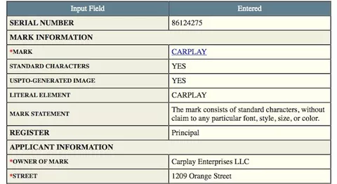 Apple CarPlay, la registrazione del trademark risale a maggio 2013