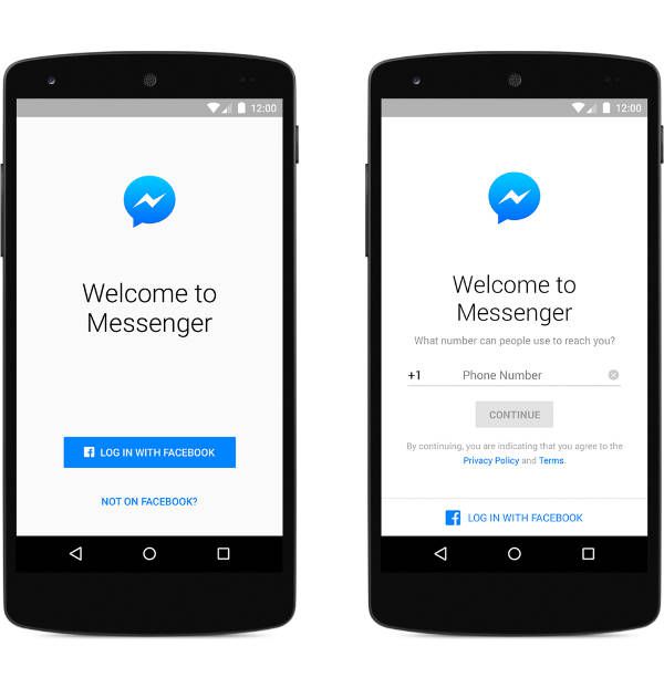 Facebook Messenger, accesso tramite numero di telefono