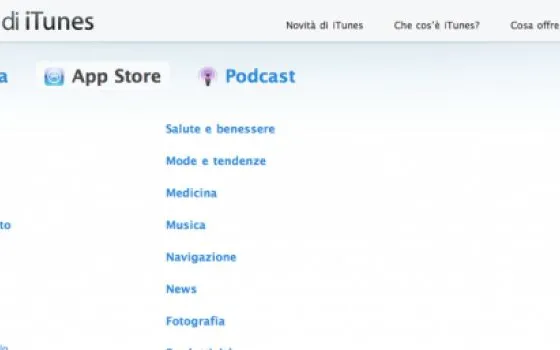 Anteprima di iTunes include anche le categorie delle applicazioni
