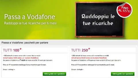 Passa a Vodafone: sino al 17 novembre raddoppi le tue ricariche per 6 mesi