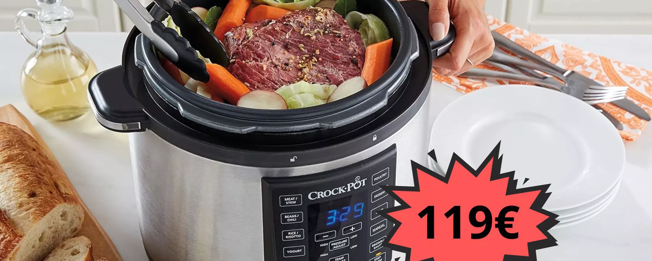 Con Crock-pot Express MultiCooker cucini in modo più salutare e 7 volte più velocemente: ORA a SOLI 119 EURO!