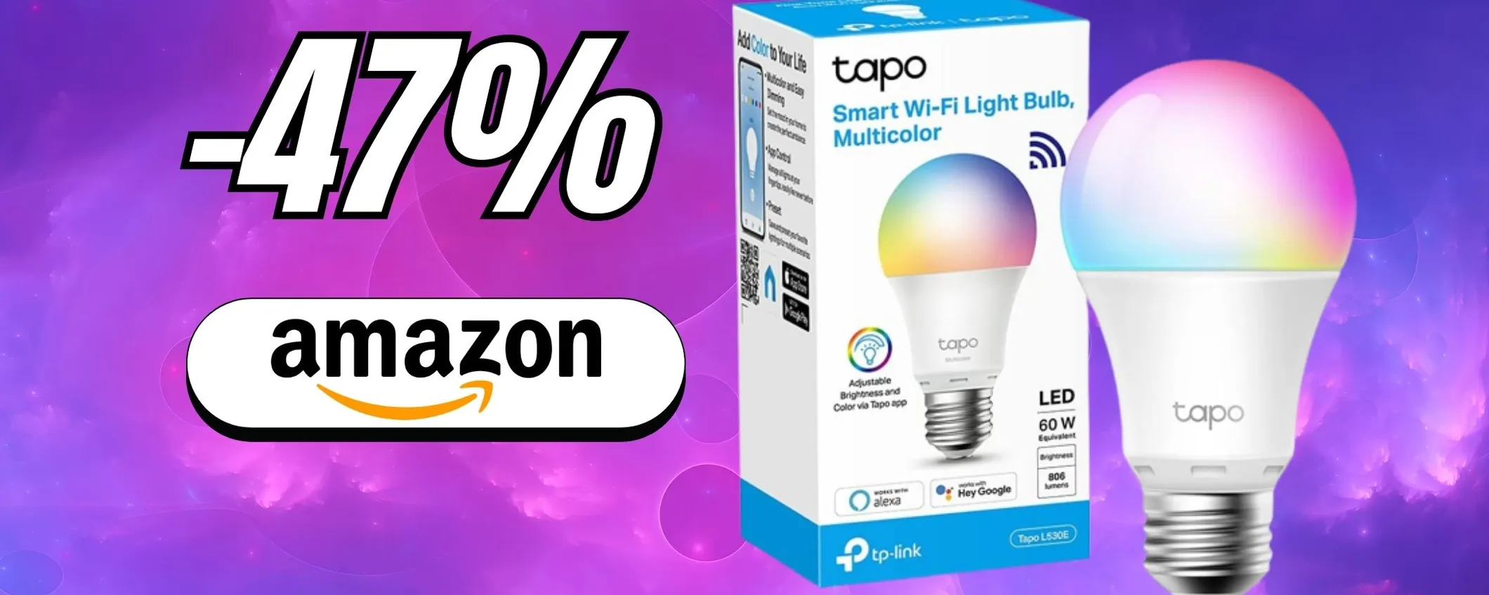 Lampadina smart compatibile con Alexa e Google Home ad un PREZZO RIDICOLO