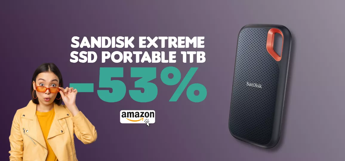 SanDisk Extreme 1TB, unità SSD esterna super resistente: SCONTO CLAMOROSO del 53%