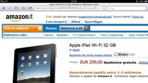 iPad WiFi 32 GB in offerta da Amazon a 299 €