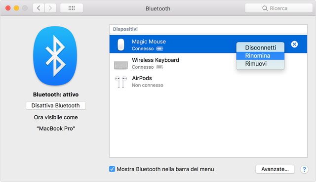 Rinominare accessori Bluetooth Mac