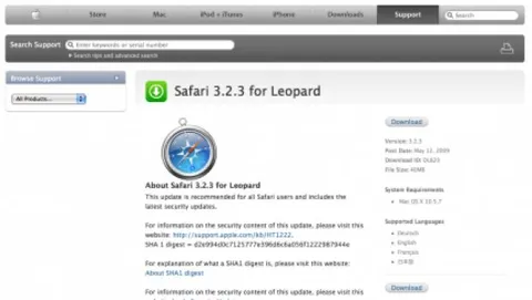Disponibile anche Safari 3.2.3