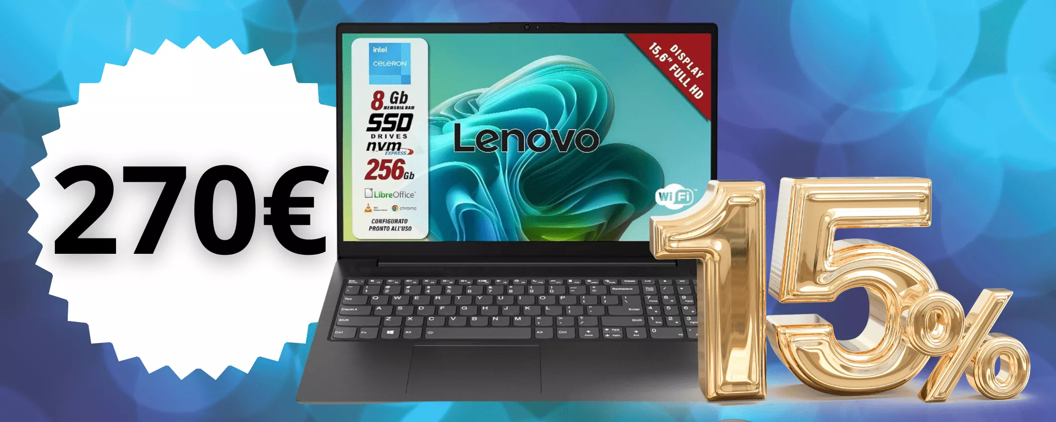 Notebook Lenovo 15,6''con SSD da 256 GB: ottime prestazioni ad un PREZZO MINI (-15%)
