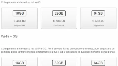 iPad 3 stessi prezzi e tagli di memoria di iPad 2