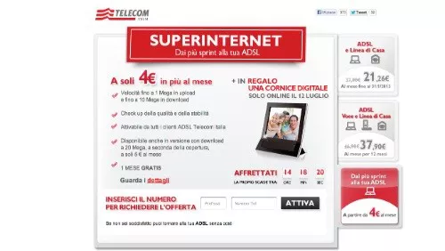 Telecom Italia: per chi attiva oggi Super Internet una cornice digitale in omaggio