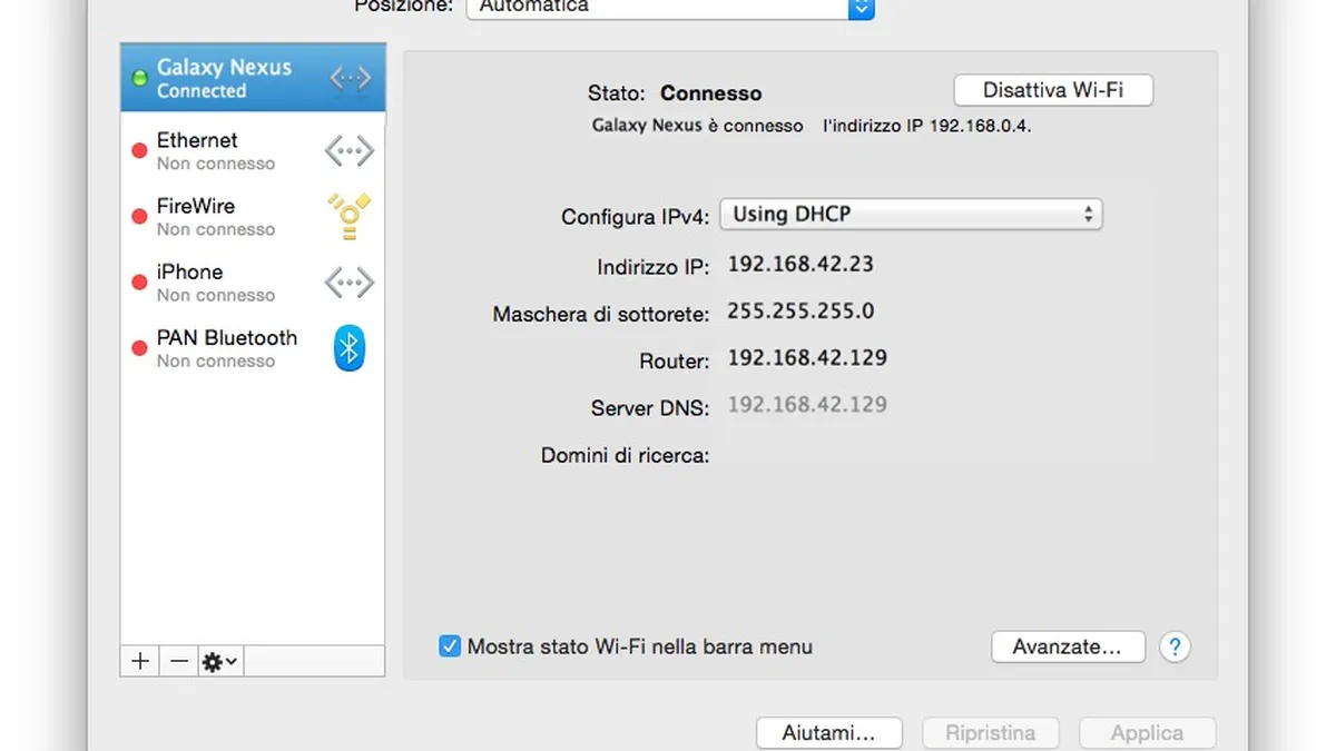 Condividere la connessione Android su Mac via USB