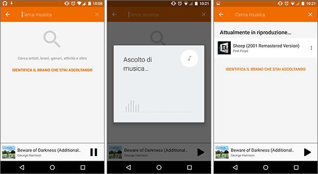 La nuova funzionalità di Google Play Musica per il riconoscimento delle canzoni ascoltate
