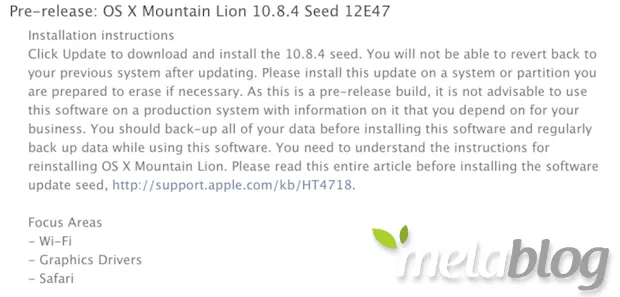 OS X 10.8.4, Apple distribuisce la sesta beta agli sviluppatori