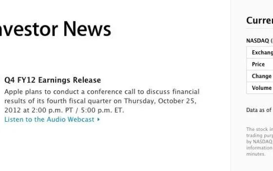 Q4 2012: il 25 ottobre i risultati della trimestrale Apple