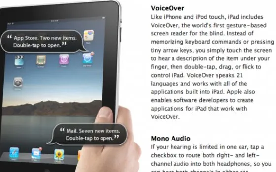 La Federazione americana dei ciechi elogia il VoiceOver su iPad