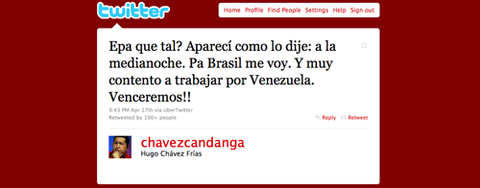 Il presidente venezuelano Hugo Chavez è su Twitter