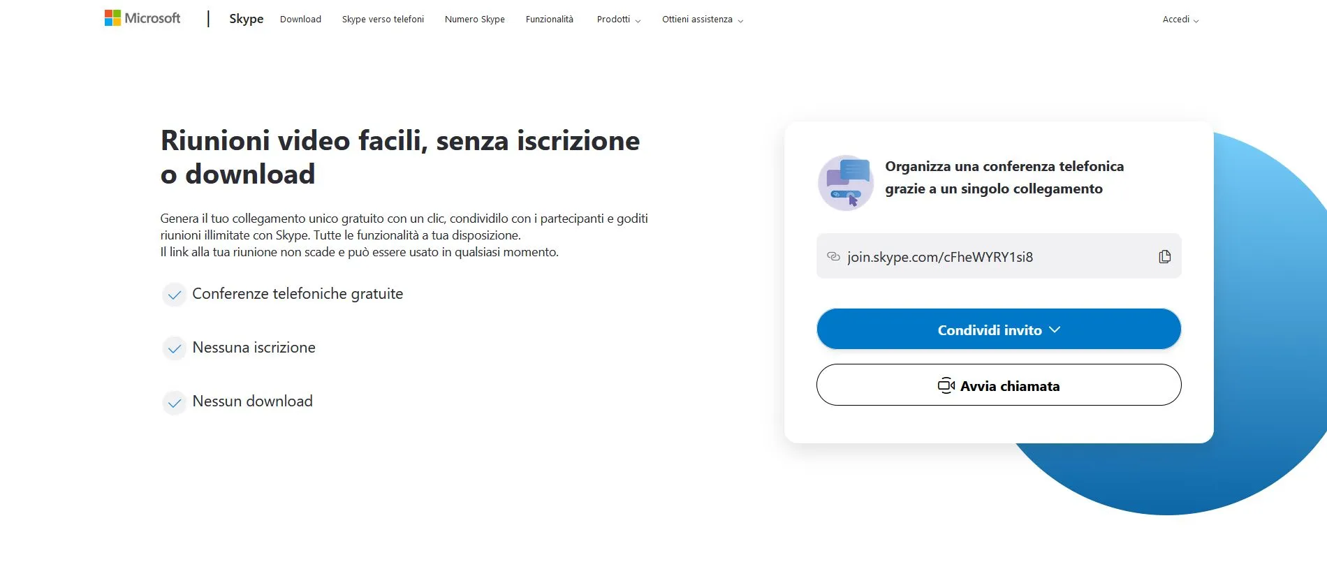 Skype: fare riunioni e videochiamare senza account