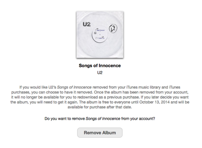 Songs of Innocence degli U2: Apple mette a disposizione un link per rimuovere l'album da iTunes
