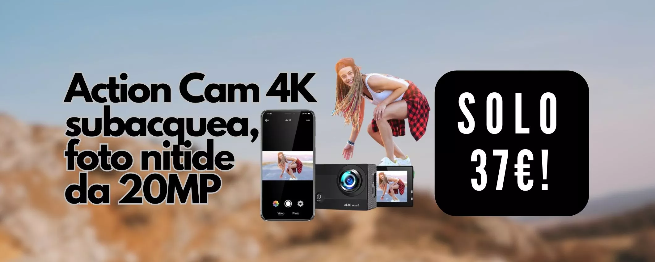 Action Cam 4K subacquea con schermo touch: Amazon fa la PAZZIA e la regala (37€)