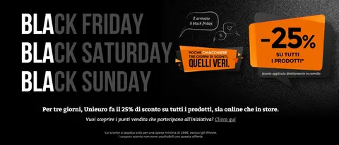 Black Friday Unieuro, 25% di sconto su tutto
