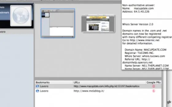 BookmarksX cataloga i Preferiti corredati da screenshot, PageRank e whois