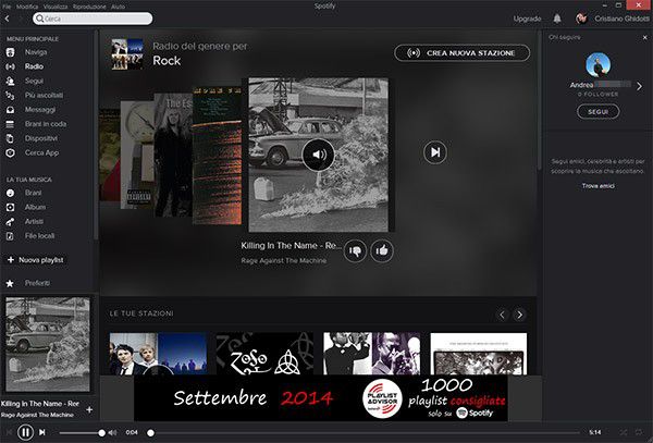 L'interfaccia del client desktop di Spotify, in esecuzione su computer Windows