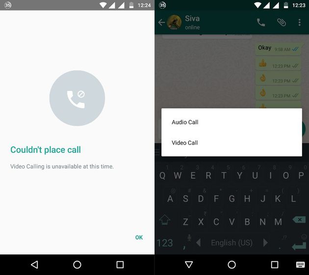 L'opzione per le videochiamate in WhatsApp per Android.