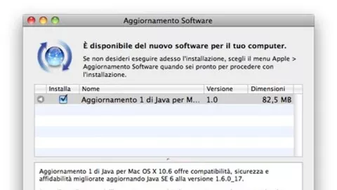 Aggiornamento: Java SE 6 1.60_17 per OS X