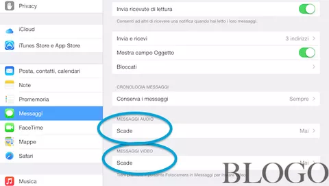 iOS 8, Impedire l'auto-cancellazione di video e audio in iMessage