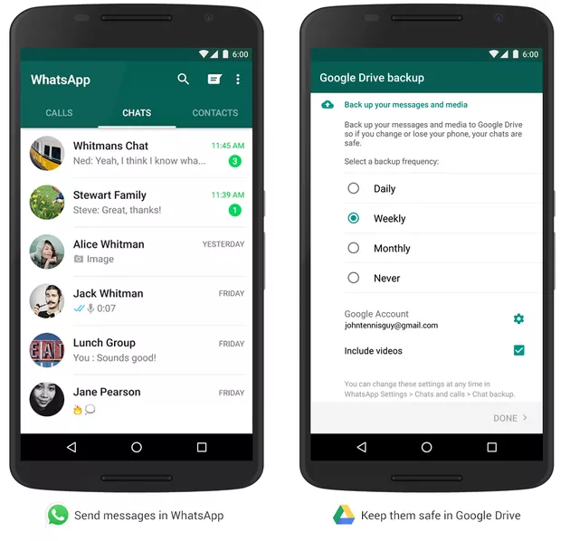 WhatsApp - backup su Google Drive