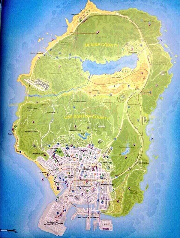 La mappa di GTA 5 fotografata sulla guida Brady Games