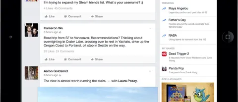 Facebook aggiunge una sidebar per i giochi su iPad