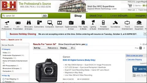 Canon EOS 3D avvistata sullo store online B&H