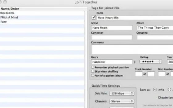 Join Together unisce le tracce musicali selezionate da iTunes