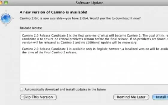 Camino 2: disponibile la release candidate 1