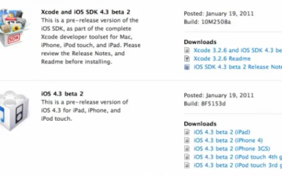 Apple rilascia agli sviluppatori iOS 4.3 beta 2