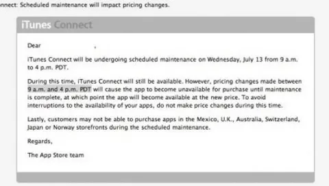iTunes Connect in manutenzione: potrebbero esserci cambiamenti di prezzo