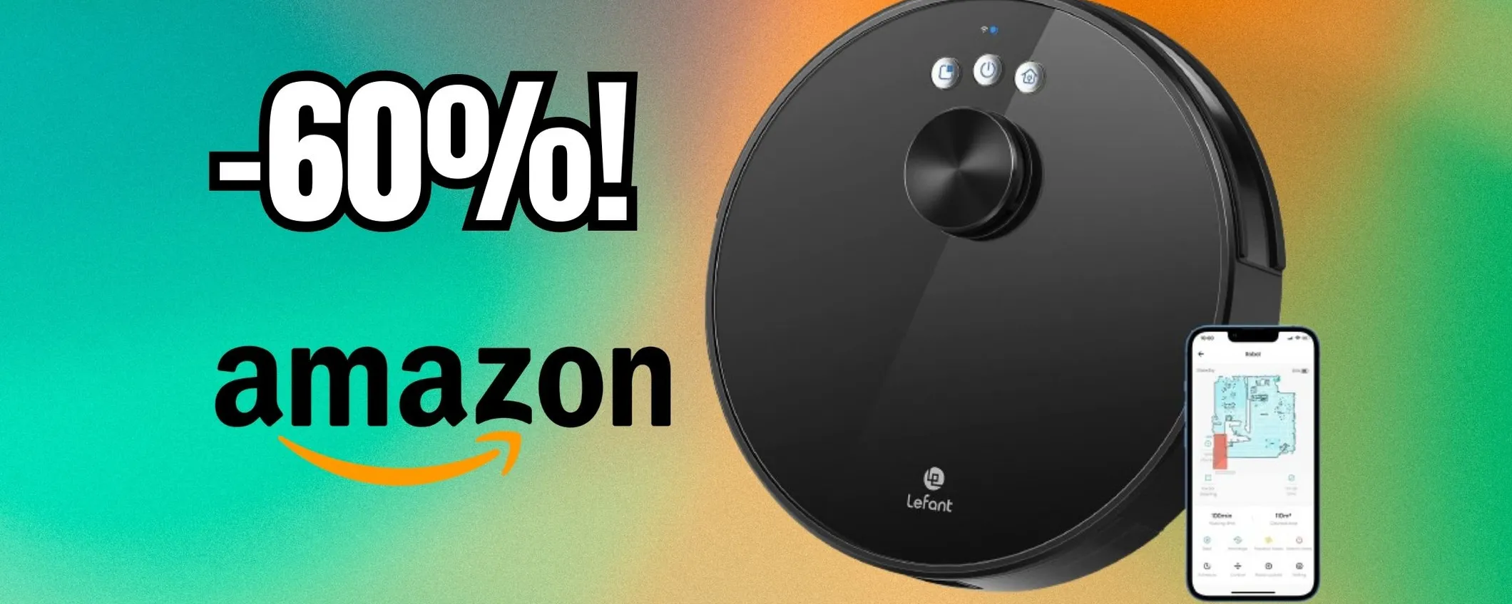 Robot aspirapolvere: navigazione laser e 3200Pa al 60% di sconto