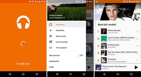 La versione 6.0 dell'applicazione Google Play Musica su smartphone Android