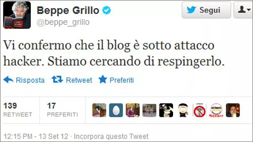 Beppe Grillo: blog sotto attacco, la conferma su Twitter