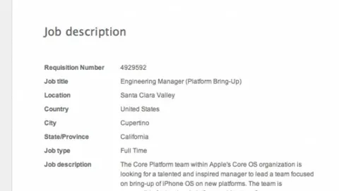 Apple cerca un ingegnere capo per il porting di iPhone OS su 